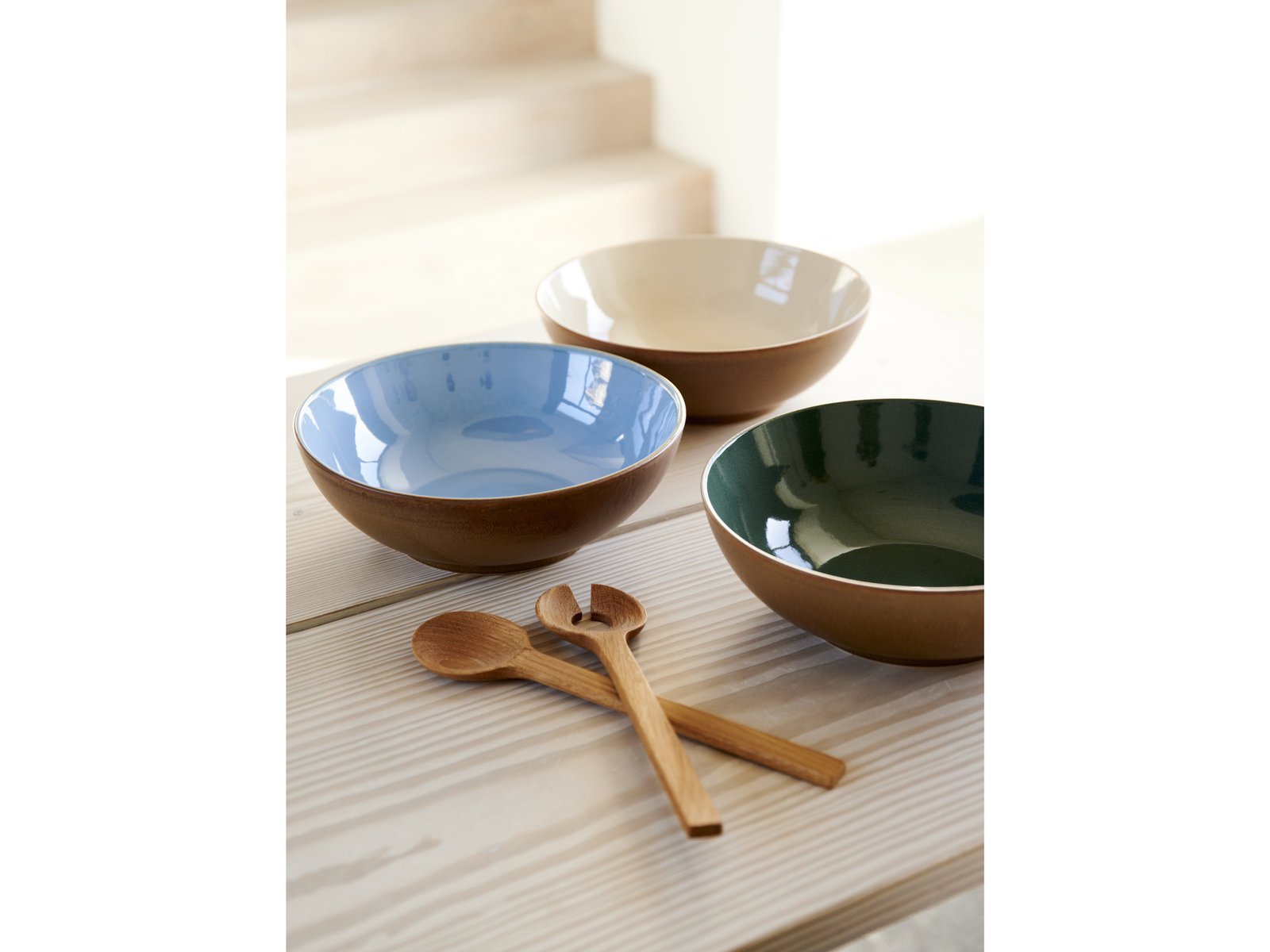 Salad Bowl Wood 30 Cm Wood/Sand Stoneware - Image 4