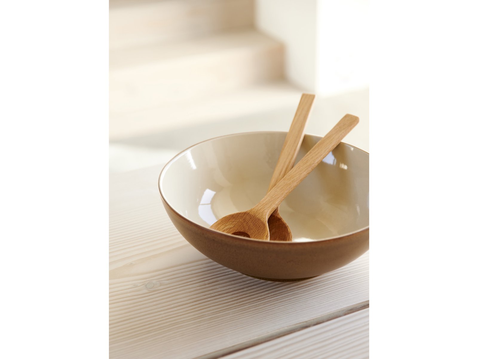 Salad Bowl Wood 24 Cm Wood/Sand Stoneware - Image 10