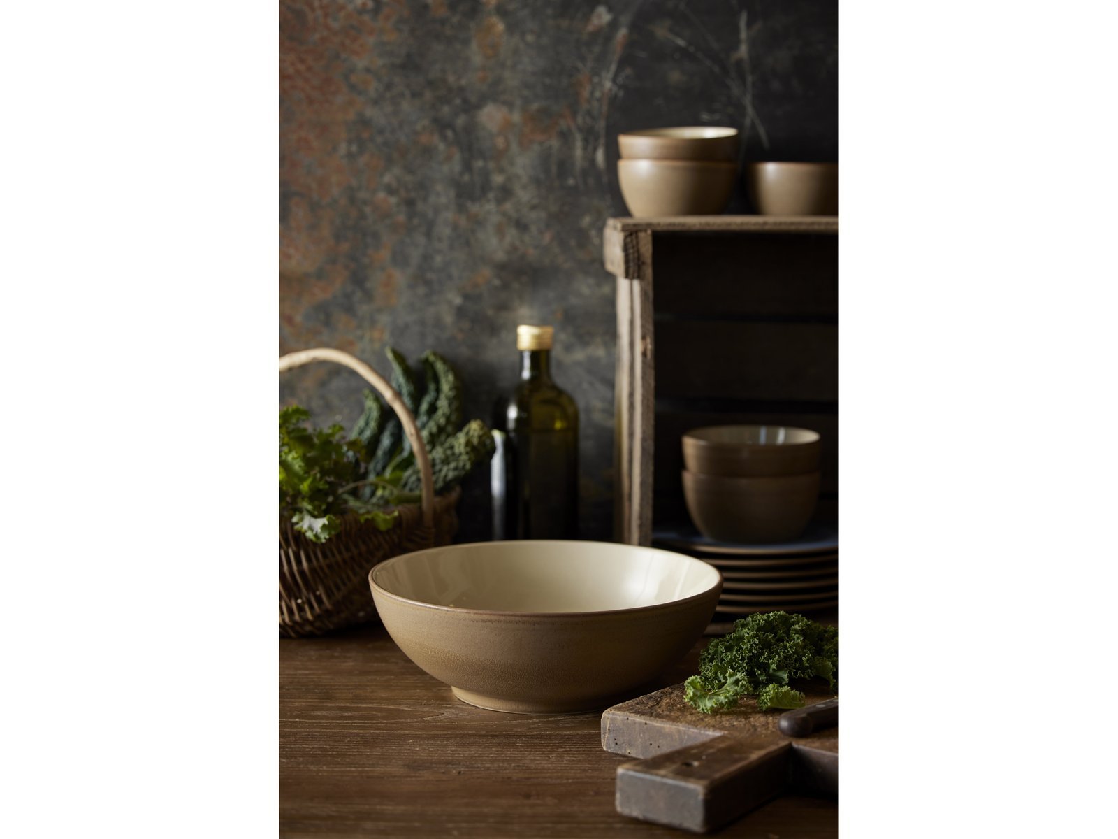 Salad Bowl Wood 24 Cm Wood/Sand Stoneware - Image 14