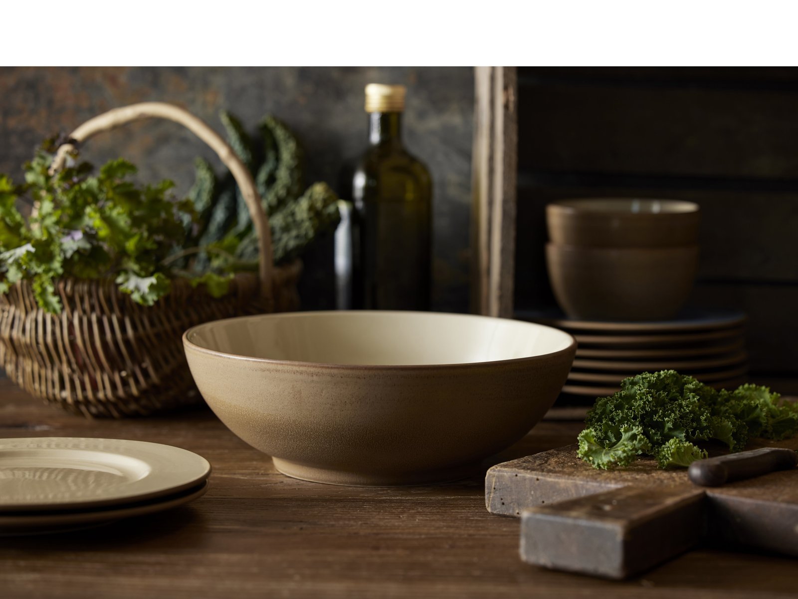 Salad Bowl Wood 24 Cm Wood/Sand Stoneware - Image 15